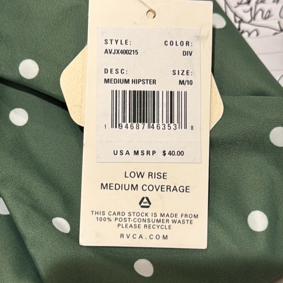 RVCA WOMEN’S SWIMSUIT SIZE MEDIUM DARK IVY POLKA DOT NWT - Picture 6 of 7